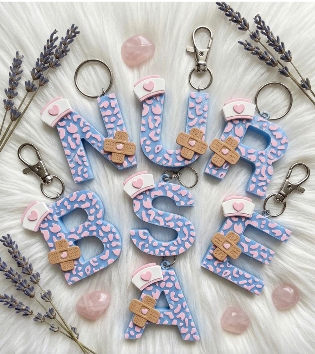 🩺 Personalized Nurse Initial Bag Charm Keychains