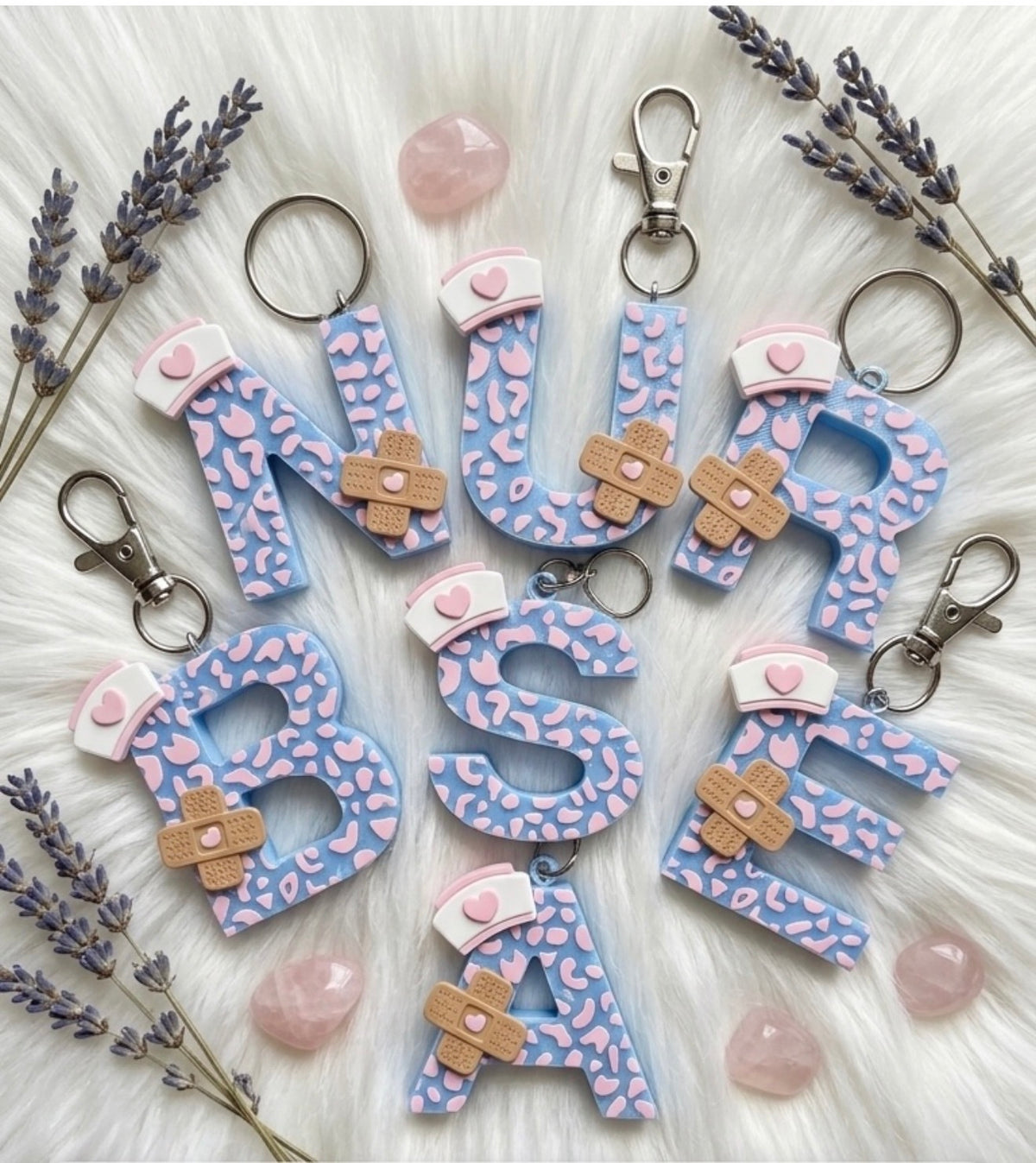 🩺 Personalized Nurse Initial Bag Charm Keychains