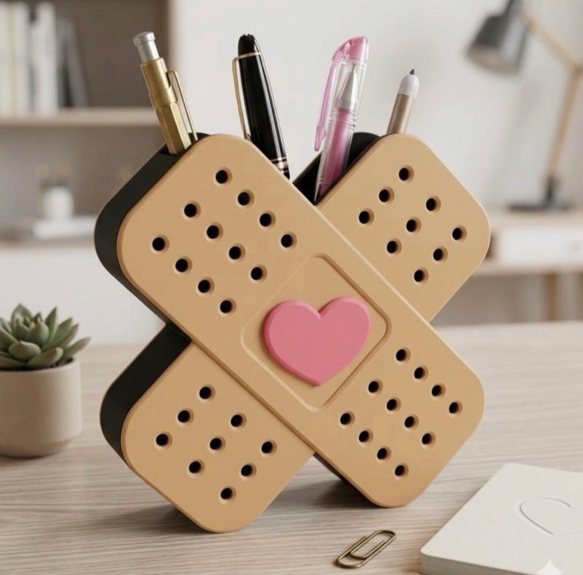 Heart Bandage Pen & Desk Organizer