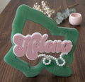 Personalized 3D Printed Pink & Green Ivy Leaf Desktop Name Sign