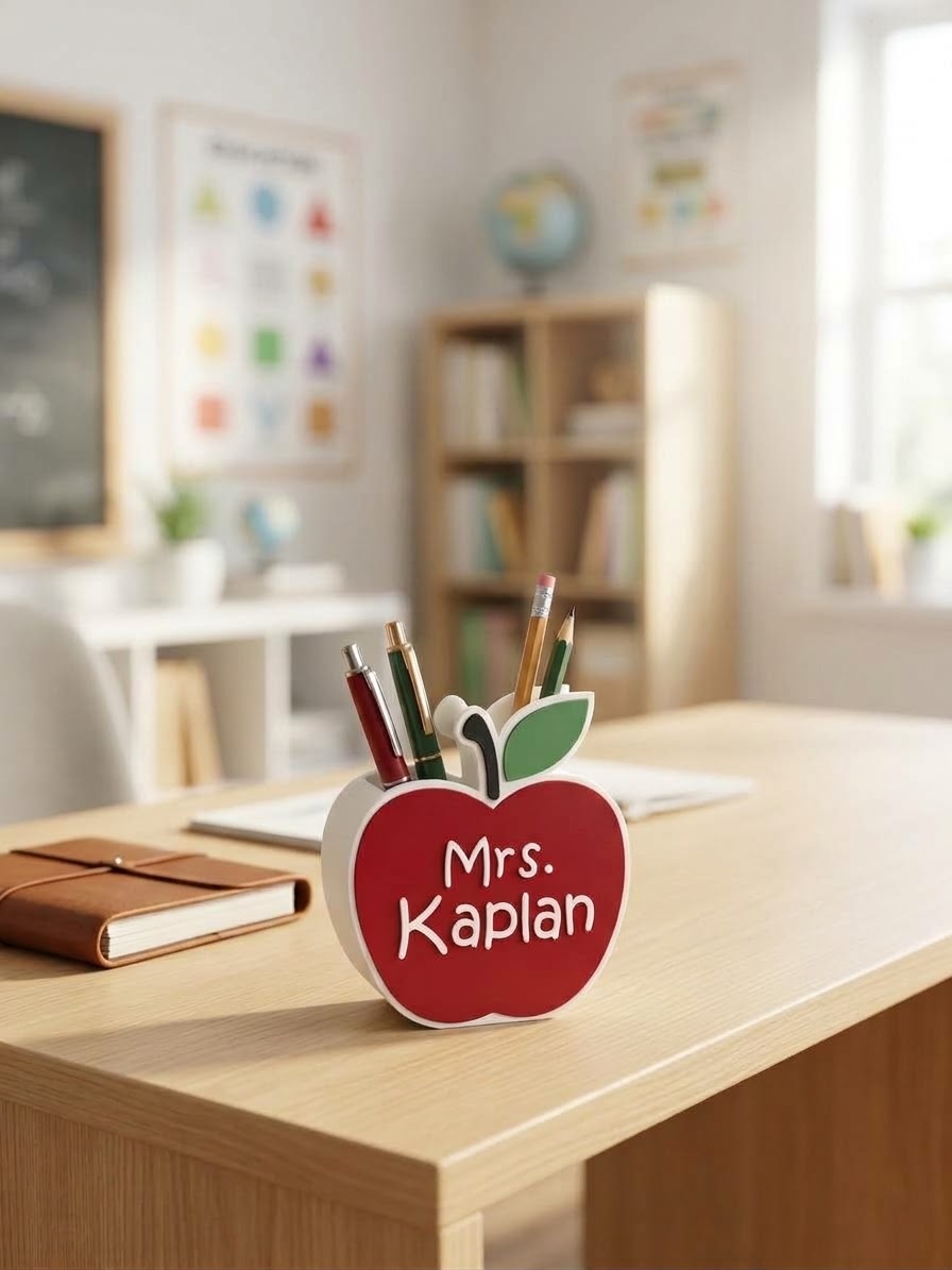 Personalized 3D Printed Teacher Apple Pen Holder | Custom Name Teacher Appreciation Gift
